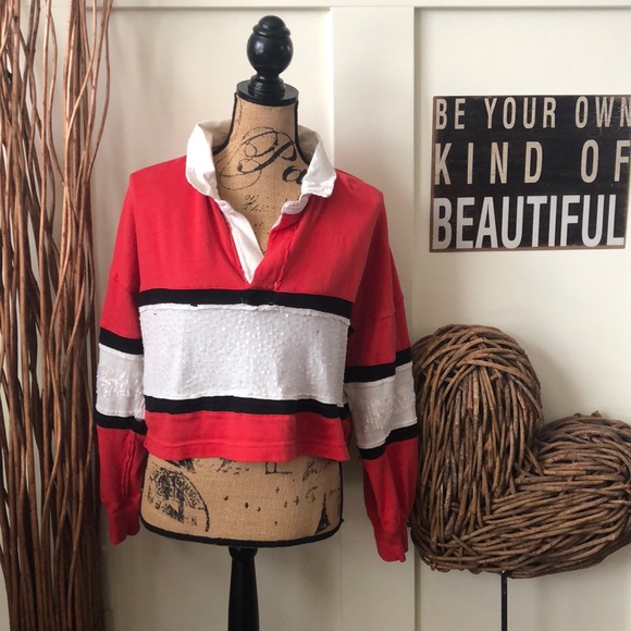 We the Free Cropped Sequined Rugby Top - Picture 1 of 13